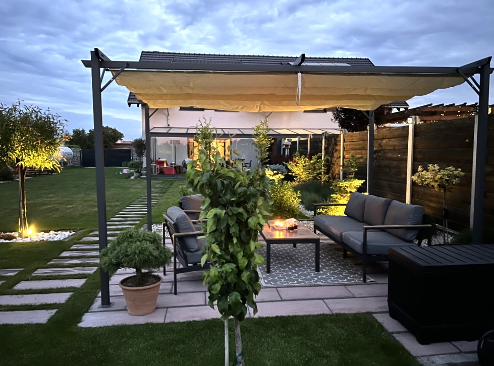 bezowa pergola tarasowa la palma 3x4 garden point pergole tarasowe 13663 1 Wygodny taras? Sprawdź na co zwrócić uwagę.