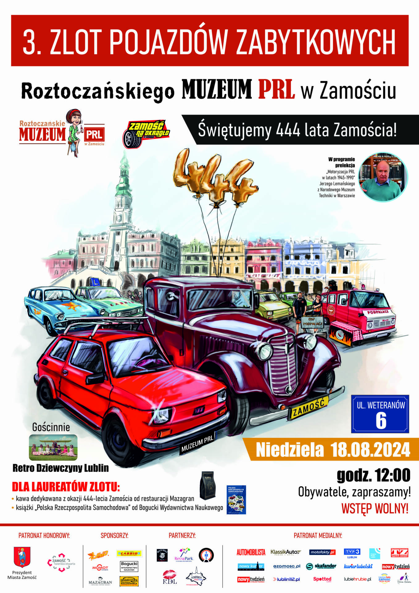 plakat Klasyki na ulicach Zamościa – 3. Zlot Pojazdów Zabytkowych Roztoczańskiego Muzeum PRL już wkrótce!